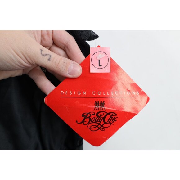 Deadstock Vintage 90s Womens L Lace Silky Snap Crotch Romper Lingerie USA Black - Picture 4 of 16